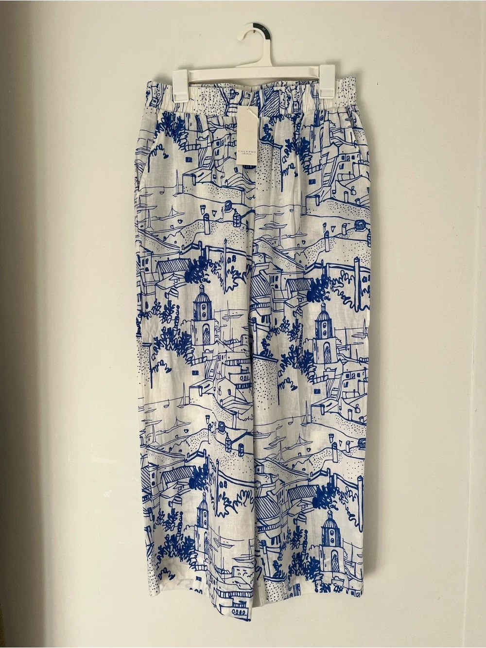 Calypso St. Barth White and Blue nautical print wide leg pants - Picture 1 of 4